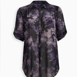 Torrid Gray Tie Dye Chiffon Button Down Tunic Shirt Size 1X